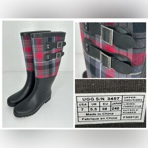 UGG Australia Sabene Black Rain Boots‎ Plaid Upper Style 3457 Size 7 Outdoor